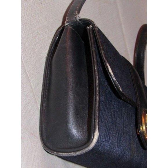 Gucci RARE BOHO Deep Blue 2-Way Clutch G Logo Print Canvas & Black Leather - Picture 10 of 12